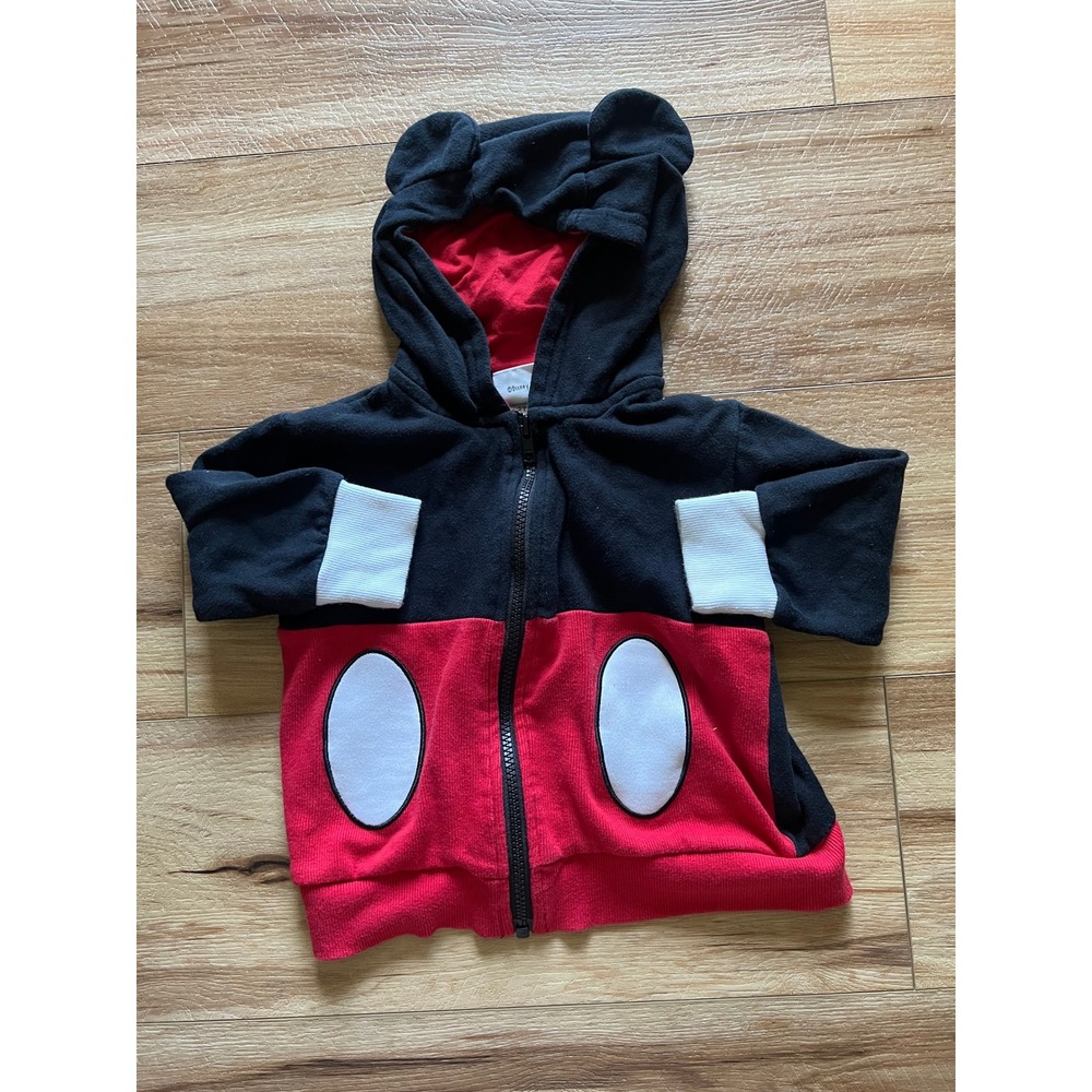 Disney Mickey Mouse Zip Hoodie Kids 2T Black Red Ear Hood Costume Disneyworld‎